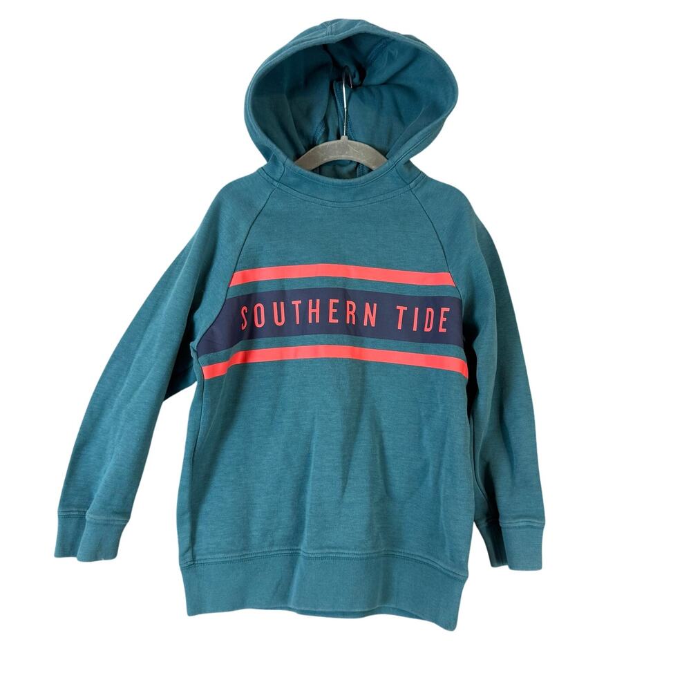 Southern Tide Teal Green Logo Stripe Hoodie Boys S Small